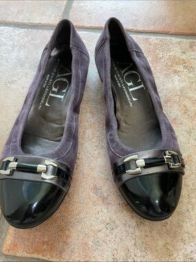 AGL Purple Suede Flats with Black Patent Cap Toe. 35.5 Eu. 5.5 US ~ 6 US